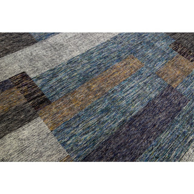 Textile Modern Apadana's Safi Collection Handmade Earthy Tone Abstract Designed Wool Rug For Sale - Image 7 of 11