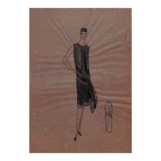 Lanvin of Paris C1920s Original Fashion Illustration in Gouache For Sale