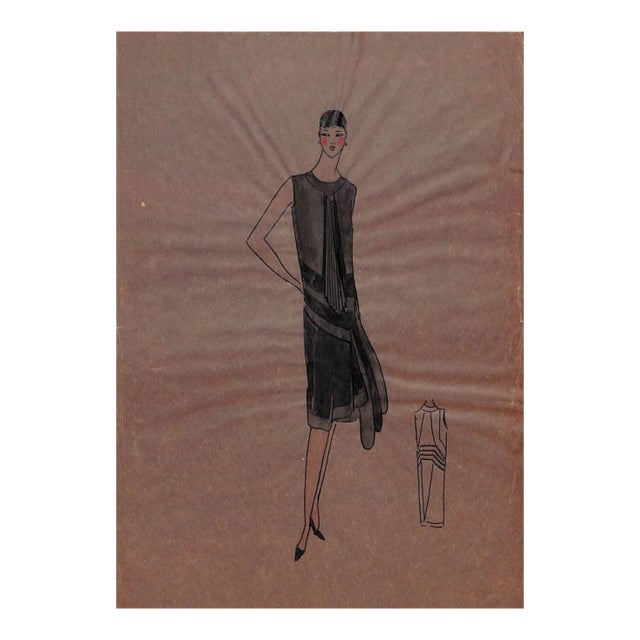Lanvin of Paris C1920s Original Fashion Illustration in Gouache For Sale