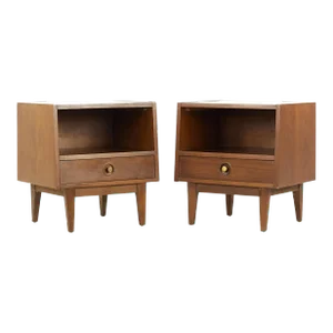 Albert Parvin for American of Martinsville Mid Century Walnut and Brass Nightstands - Pair