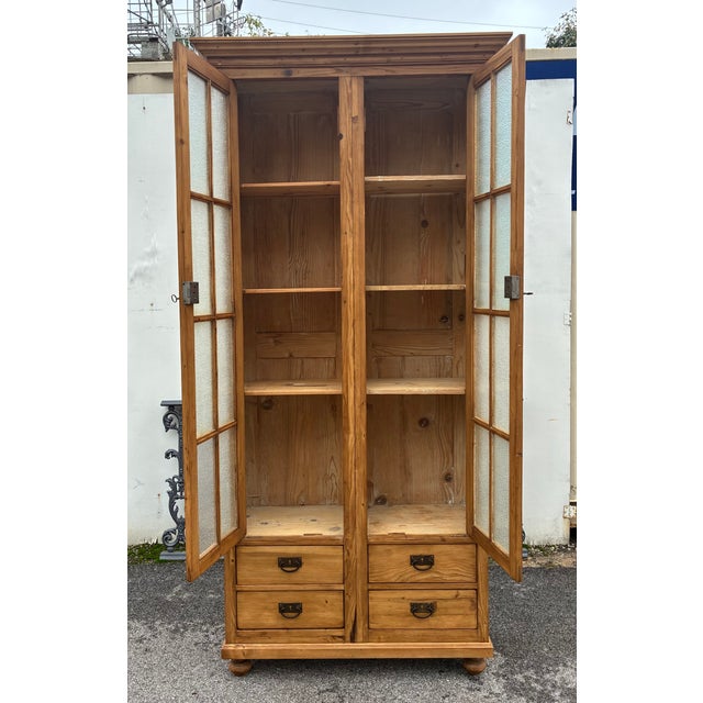 Pine Glazed Bookcase or Storage Cupboard With Four Drawers For Sale - Image 14 of 17