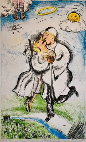 Sid Chafetz, Columbus, Ohio State Artist Lithograph "Heavenly Bliss" Angels, Biplane, 1998