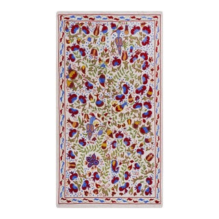 Uzbek Suzani Embroidered Wall Hanging – Floral Boho Textile Art 3'7'' X 6' For Sale