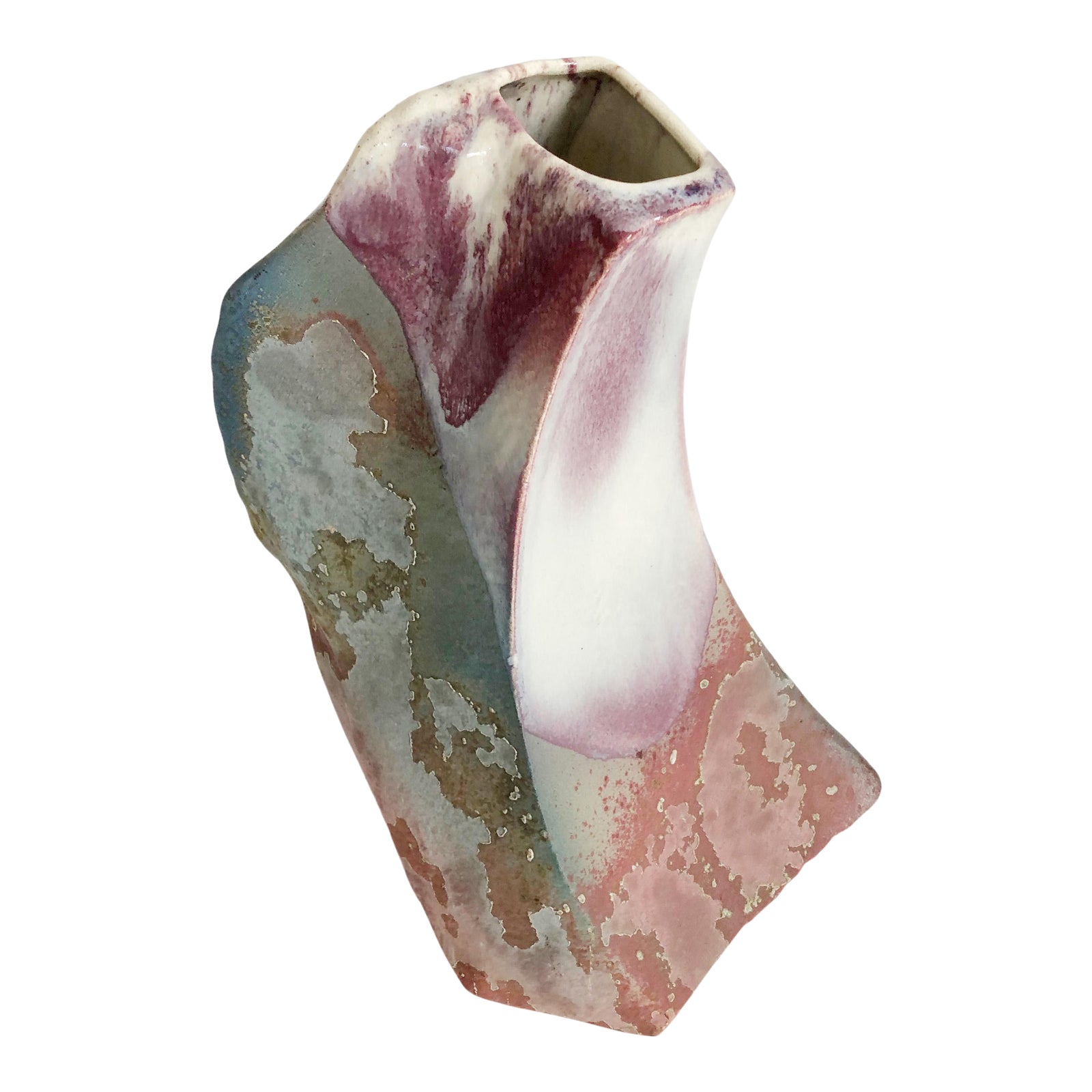 Large Vintage Abstract Pastel Raku Pottery Vase Chairish