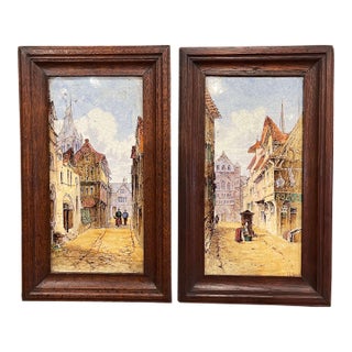 Pair of 19th Century English Minton Ceramic Plaques by J. E. Dean For Sale
