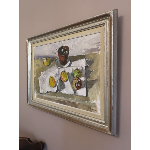 Mid 20th Century 1945 Mid-Century Modern 'Citrus & Pot' Vintage Swedish Expressive Still Life Swedish Oil Painting, Framed For Sale - Image 5 of 13