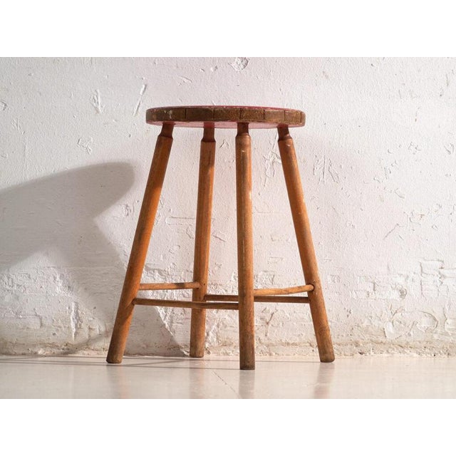 Vintage Wooden Stool with Round Seat, Central Europe, 1950 For Sale - Image 5 of 6