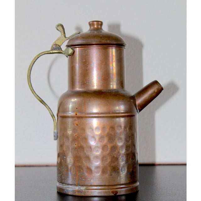 Vintage French Hammered Copper Teapot Pitcher With Brass Handle, 1960s For Sale - Image 10 of 14