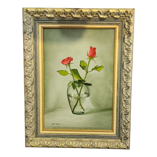 Del Valle, Roses, Oil Painting, Framed For Sale