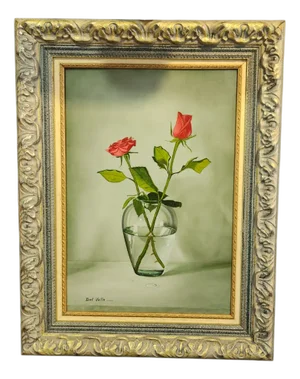 Del Valle, Roses, Oil Painting, Framed
