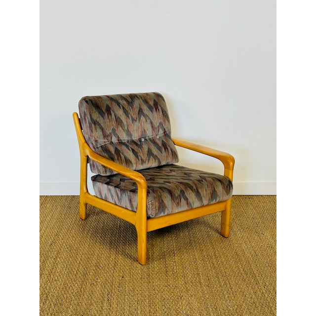 Brutalist Vintage Chair in Beech and Geometric Fabric, 1970 For Sale - Image 3 of 18