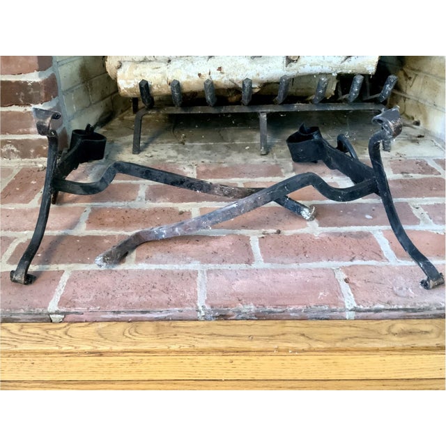 Metal Antique Arts & Craft Style Wrought Iron Andirons—A Pair For Sale - Image 7 of 7