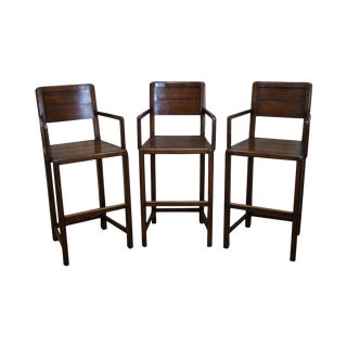 Jonathan Charles Country Farmhouse Walnut Bar Stools - Set of 3 For Sale