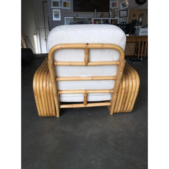 Restored Six-Strand Square Pretzel Rattan Sofa and Lounge Chair Set For Sale - Image 9 of 11