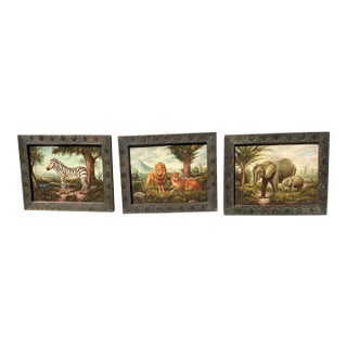1980s Maitland-Smith Safari Oil Paintings - Set of 3 For Sale