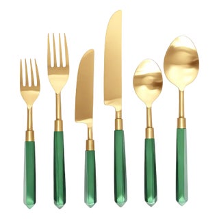 Prism Flatware - Emerald + Gold, 6-Piece Set For Sale