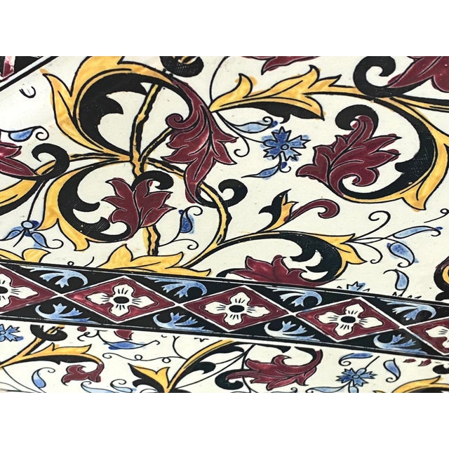 Vintage Earthenware Trivet with Cornflowers and Acanthus Leaves from Gien, France, 1960s For Sale - Image 3 of 5