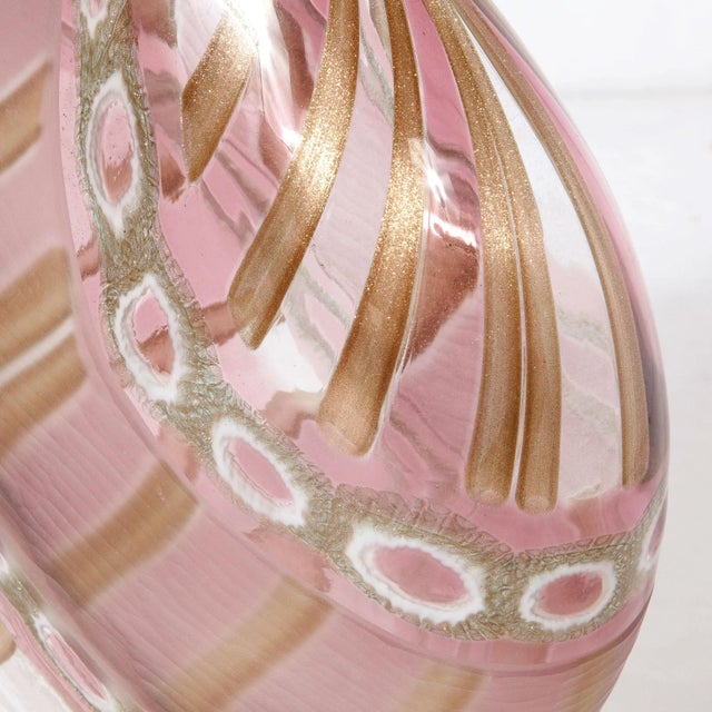 Mid-Century Hand-Blown Amethyst Murano Glass Vase W/ 24k Rose Gold Striations For Sale - Image 10 of 12
