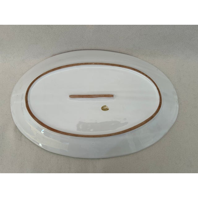 1970s Vintage Italian Terracotta Art Pottery La Musa Desimone Saks Fifth Avenue Hand Painted Fish Market Oval Serving Platter For Sale - Image 5 of 10