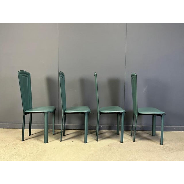Vintage Green Leather Dining Chairs, 1980s, Set of 4 For Sale - Image 6 of 9