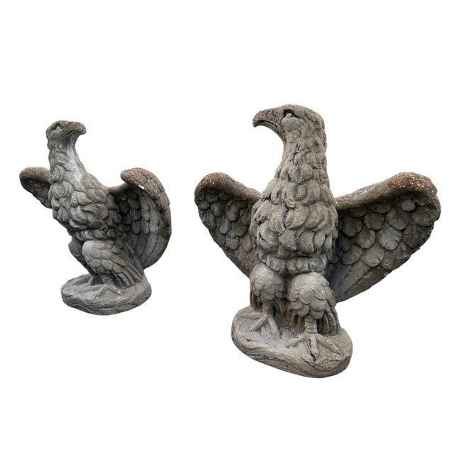 Hollywood Regency Pair of Mid-Century Hollywood Regency Cast Stone Eagle Statues For Sale - Image 3 of 12