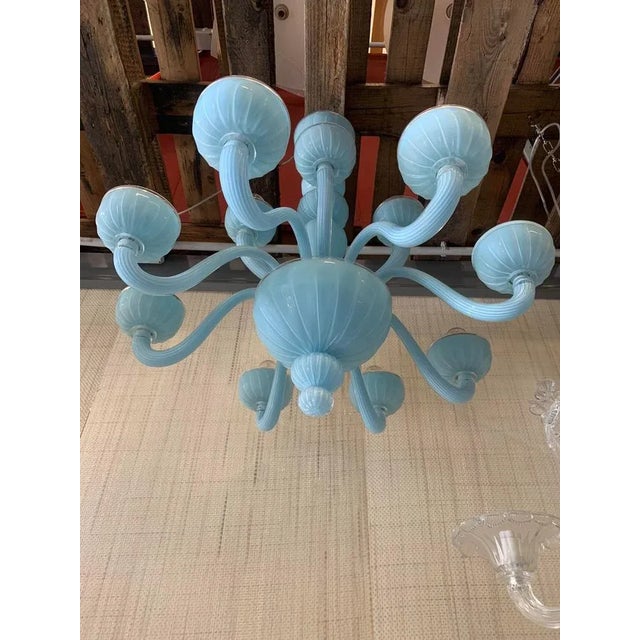 Blue Matte Light-Blue Murano Style Glass Chandelier from Simoeng For Sale - Image 8 of 13
