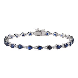 Mexican Style 6.13ct Natural Blue Sapphire & Diamond Pear Cut Tennis Bracelet for Her For Sale