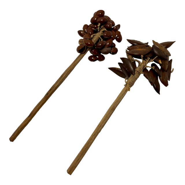 Vintage Handmade African Nut Shells Shaker Musical Instruments Set of