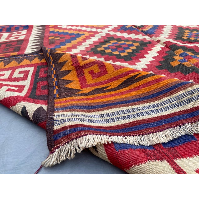 Textile Afghan Maimana Kilim Area Rug, Handwoven Wool, 6x9, Red & Indigo For Sale - Image 7 of 10