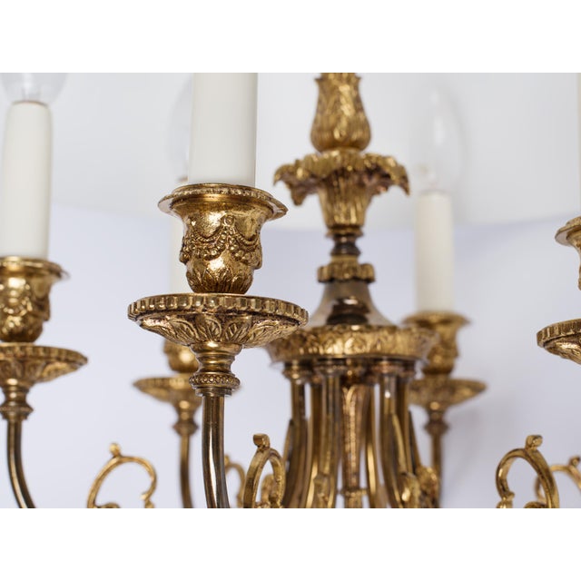 1960s Spanish Louis XVI Style Hunter Green Bouillotte 6-Light Chandelier For Sale - Image 10 of 16