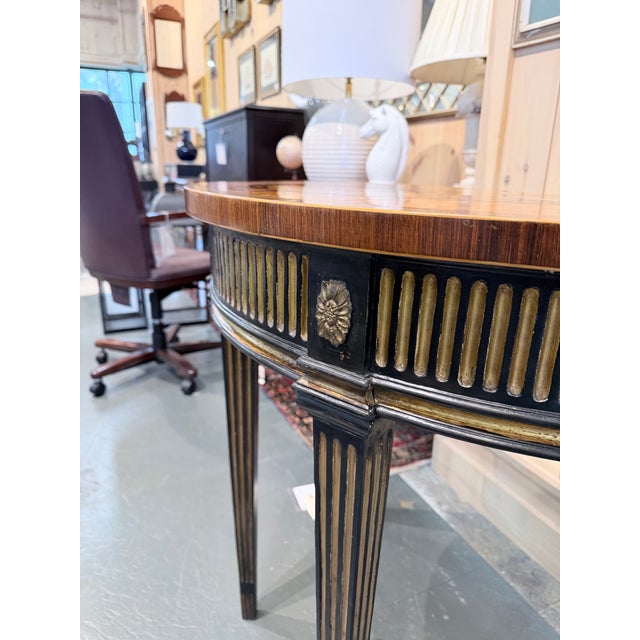 Wood Antique Neoclassical Marquetry Demilune Console Table For Sale - Image 7 of 9