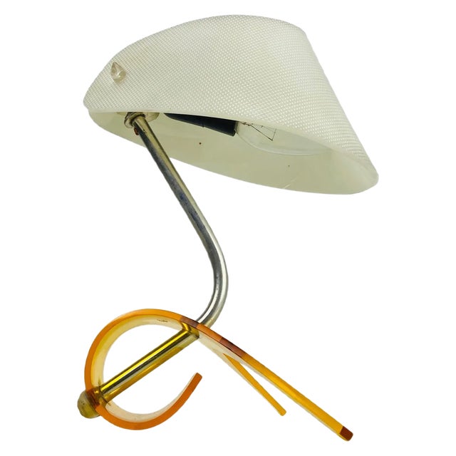 White and Orange Acrylic Glass Table Lamp, 1970s For Sale