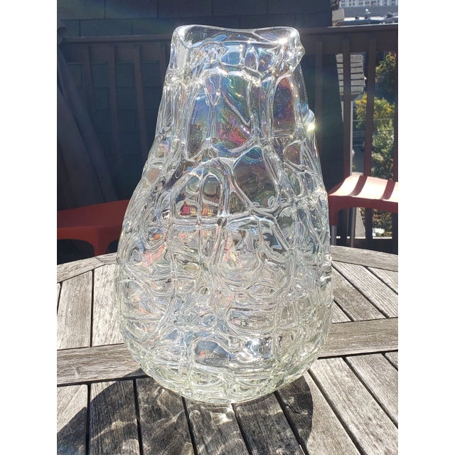 Vintage large modernist clear opalescent hand-blown glass vase/vessel. This vase is definitely a statement piece. It will...