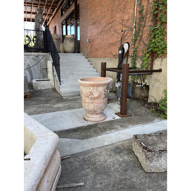 French Country A French Terracotta Anduze Planter With Antiqued Spackle Finish and Staples For Sale - Image 3 of 12