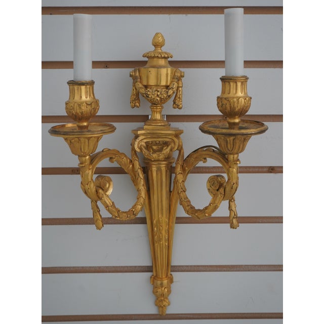 French Vintage French Bronze Louis XVI Twin Arm Sconces - a Pair For Sale - Image 3 of 9