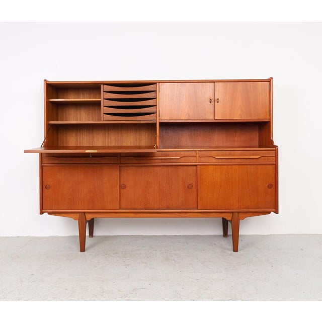 Vintage danish design highboard / buffet cabinet in teak, 1960s buffet cabinet or highboard finished in teak veneer; the...