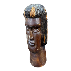 Vintage Hand Carved Wood African Man Head Bust Sculpture Wooden 7in” Signed