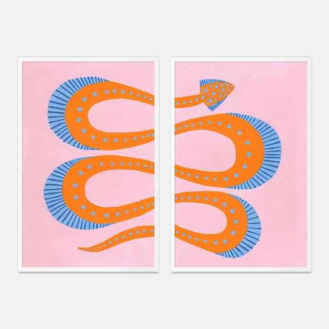 Not Yet Made - Made To Order Razzel the Snake Diptych by Willa Heart in White Framed Paper, Small Art Print For Sale - Image 5 of 5