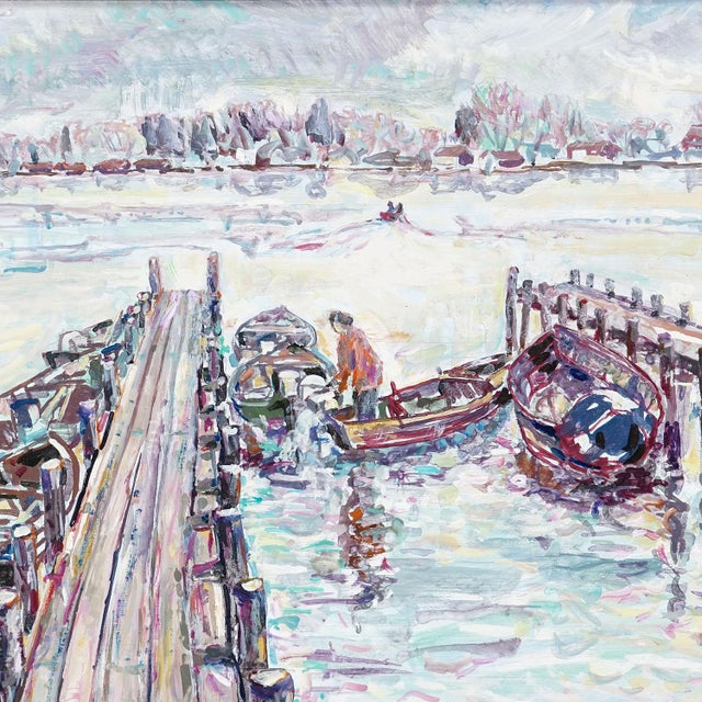 1990s Oil Painting by Alexander Michael - 'Return to the Island', Lake Chiemsee For Sale - Image 5 of 7