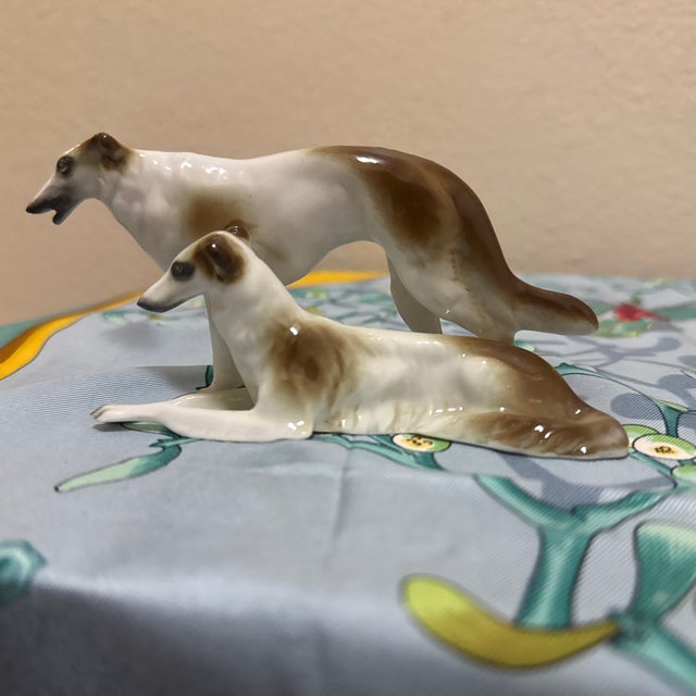 White Vintage Porcelain Borzoi Russian Wolfhound Figurine - Standing & Reclining Dog Figurine For Sale - Image 8 of 8