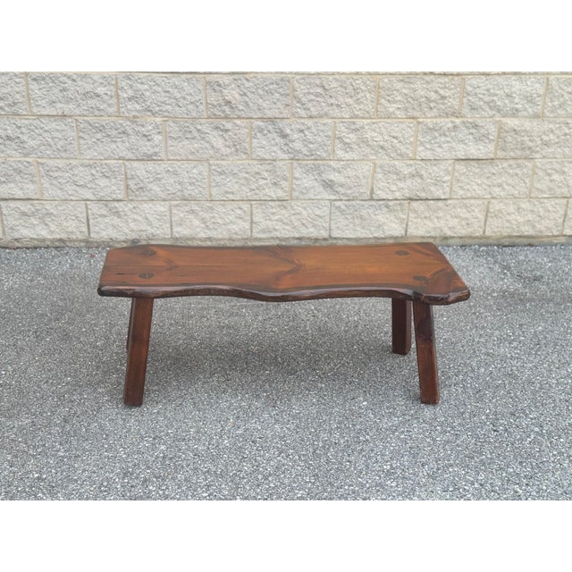 Late 20th Century Rustic Live Edge Solid Wood Bench With Splayed Legs For Sale - Image 4 of 9