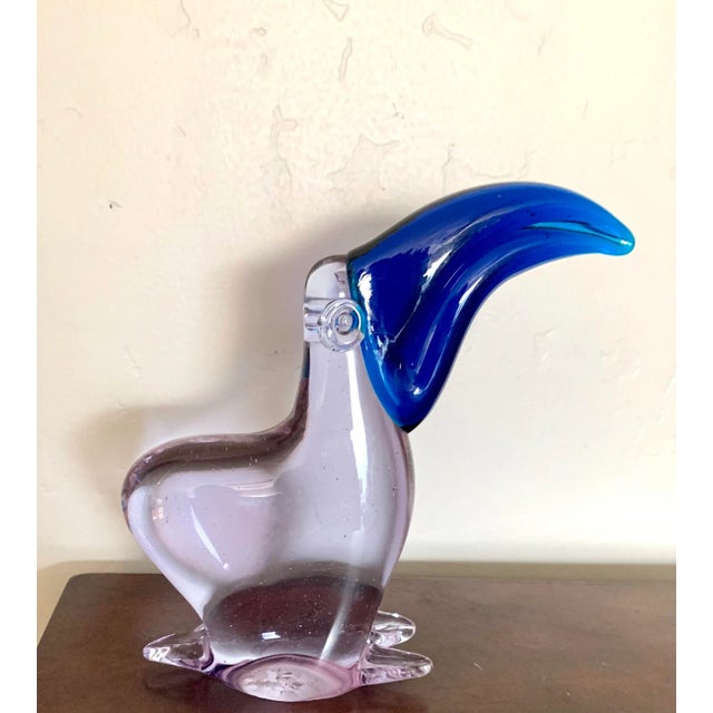 Purple and Cobalt Blue Mouth Blown Art Glass Pelican Figurine For Sale - Image 4 of 6