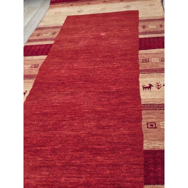 8x10 Handloomed Red Gabbeh Tribal Geometric Modern Hand Loomed Wool Carpet Rug For Sale - Image 4 of 6