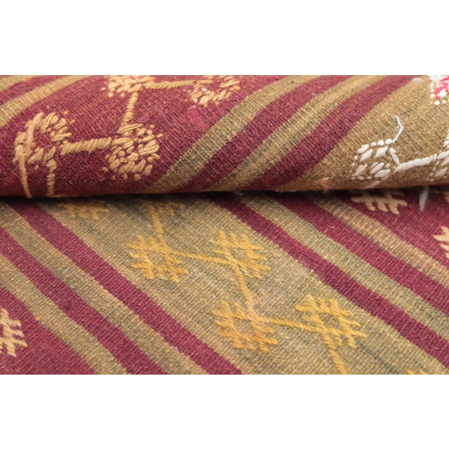 1970s Cabin Style Hand Knotted Striped Natural Oushak Kilim Rug For Sale - Image 11 of 13