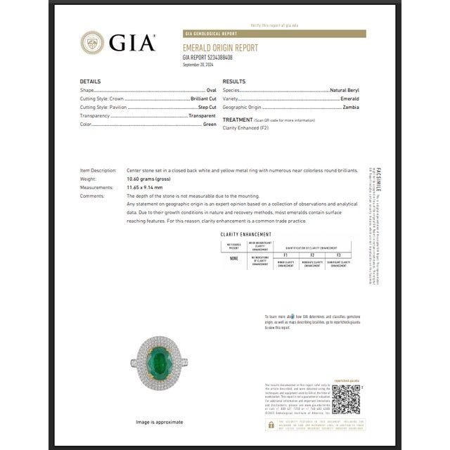 2020s 18kt Gia Zambia Oval Emerald Diamond Halo Ring, Size 6.5 For Sale - Image 5 of 5