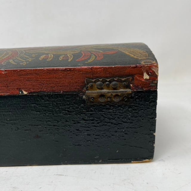 Black 19th Century Folk Art Hand Painted Dome Topped Document Box For Sale - Image 8 of 11