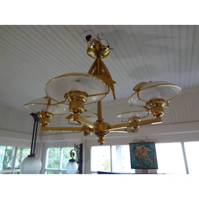 Italian Mid-Century Modern Stilnovo Style Brass Chandelier For Sale In Houston - Image 6 of 9