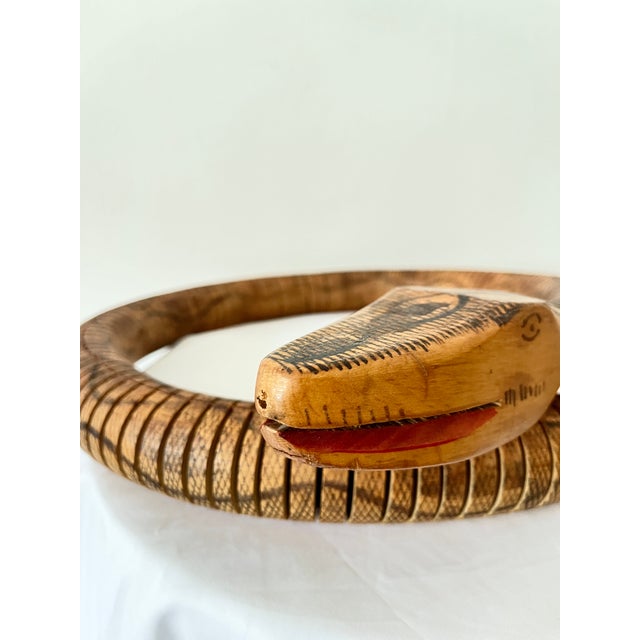 Vintage Articulated Wooden Hand Painted Snake Sculpture, South America, 1980s For Sale - Image 4 of 11