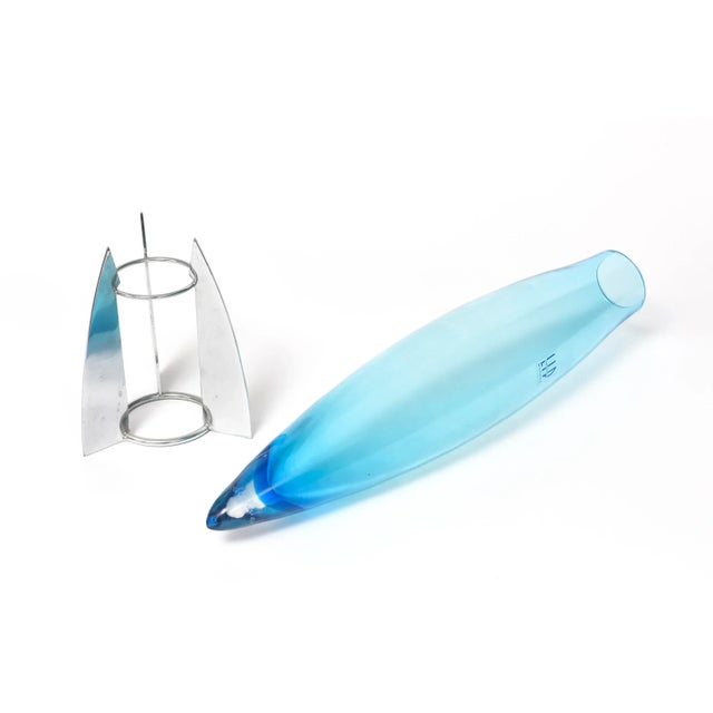Blue Marcello Furlan Murano Lip Blue Glass Rocket Vase For Sale - Image 8 of 11