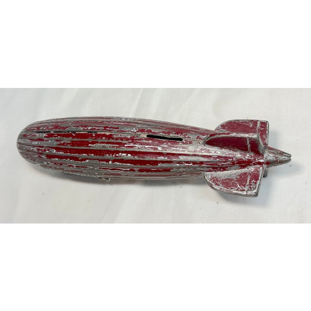 Antique 1920's Original Ac Williams Red Graf Zeppelin Cast Iron Coin Still Bank For Sale - Image 9 of 12